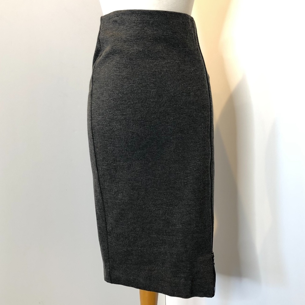 Three Dots Dark Grey Front Asymmetrical Zip Skirt